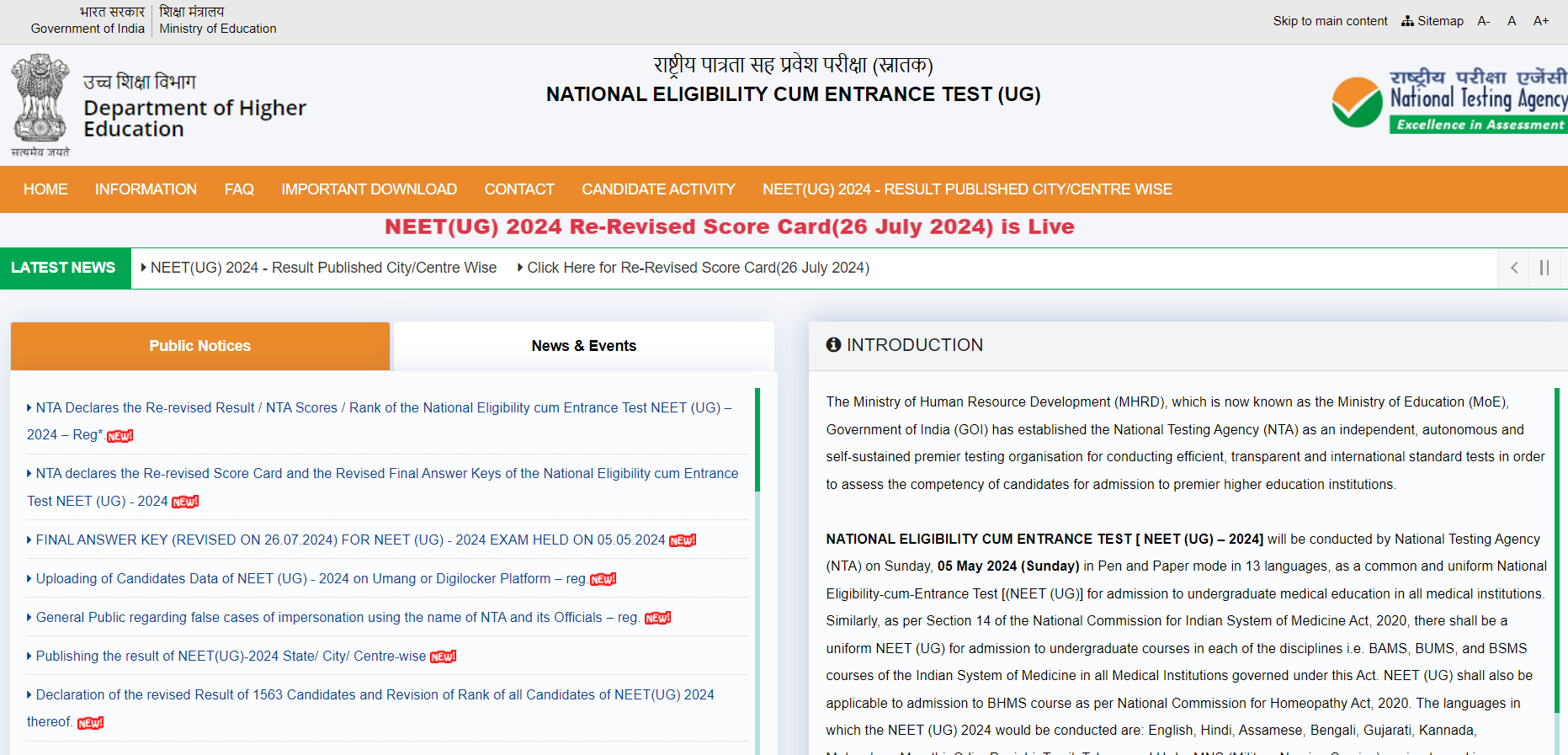 exams.nta.ac.in/NEET/ 2024 Official Portal