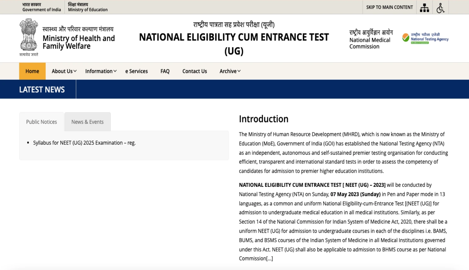 NTA Launches New Website for NEET UG 2025